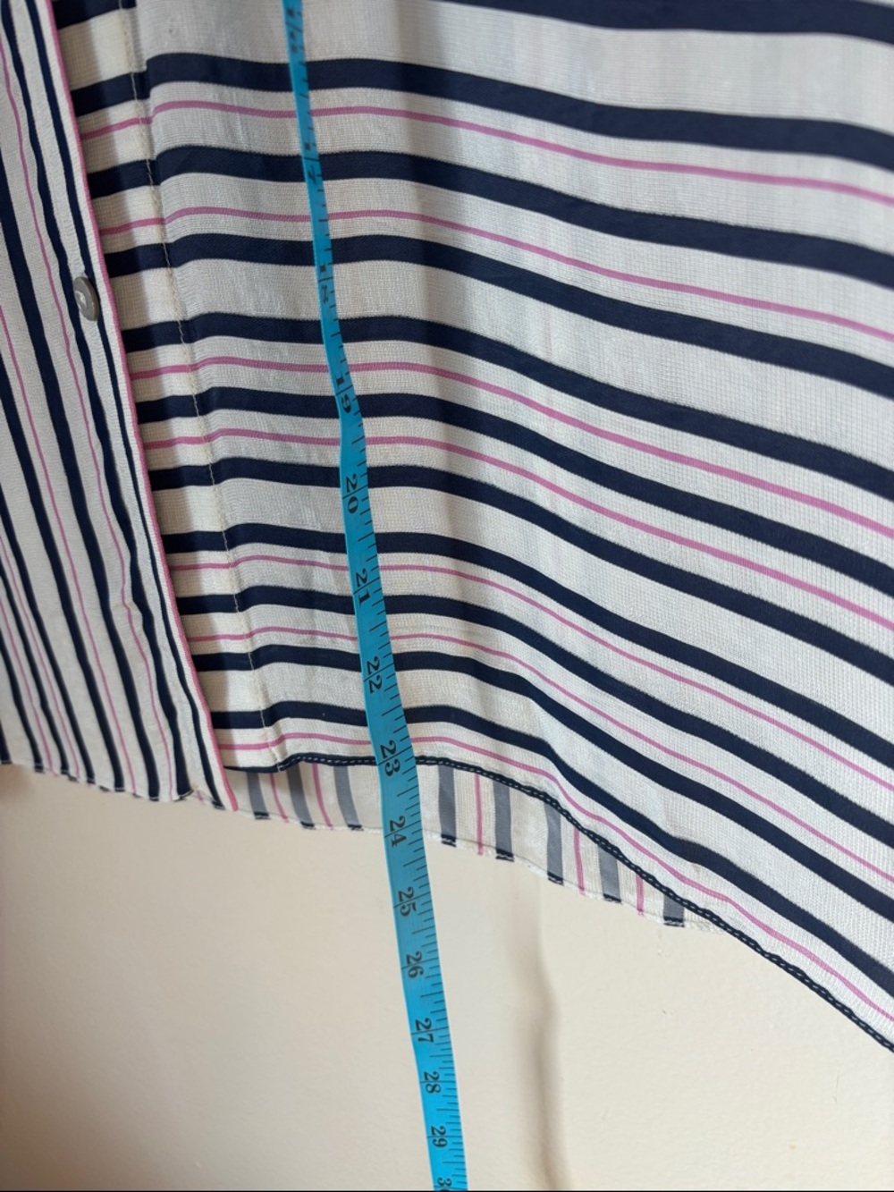 Roland Mouret Navy, White & Pink Striped Button Shirt - Picture 3 of 6